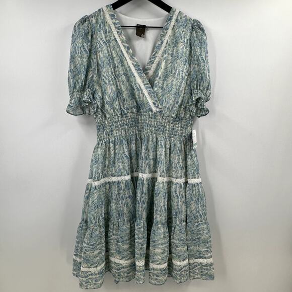 Taylor V Neck Short Sleeve Chiffon Floral Ruffle A Line Dress Size 8 NWT - Picture 1 of 8
